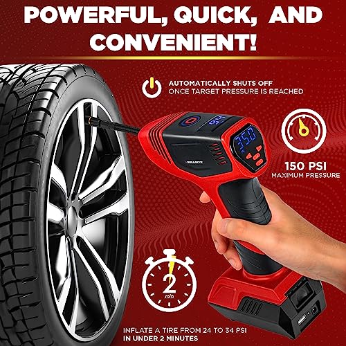 BULLSEYE PRO Tire Inflator with Pressure Gauge (Red)
