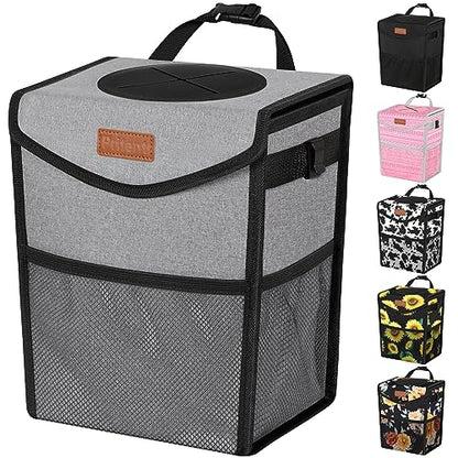 Car Trash Can with Lid Leakproof Car Garbage Bag Vehicle Trash Bin (2 Gallons / Grey)