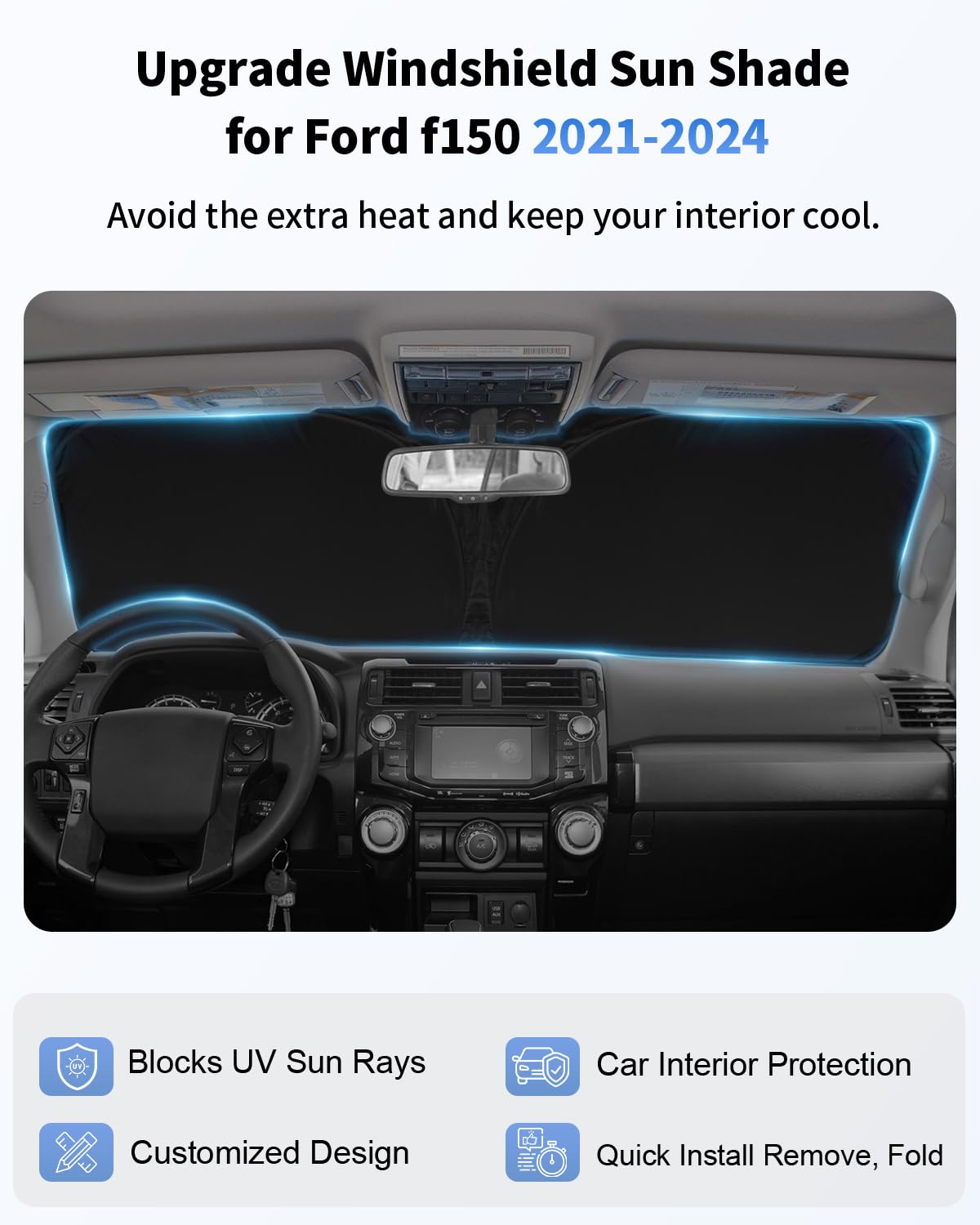 Custom Fit Windshield Sun Shade for Ford F150 2021 (for 2021-2026 Ford F150)