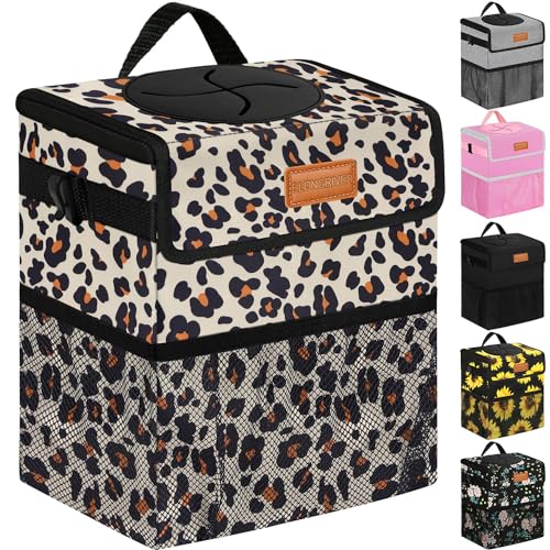 Leak Proof Car Trash Can with Lid Leopard Print (Leopard Print / 2 Gallons)