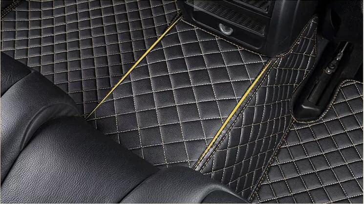 Custom All Weather Protection Leather Car Floor Mats for Cars Sedan SUV Sports Car Waterproof Floor Mat (ALL Black yellow)
