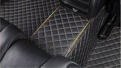 Custom All Weather Protection Leather Car Floor Mats for Cars Sedan SUV Sports Car Waterproof Floor Mat (ALL Black yellow)
