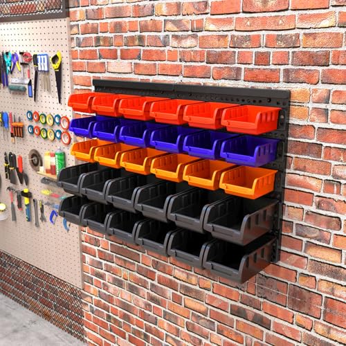 Wall Mounted Storage Bins Parts Rack 4 Colors Bin Organizer Garage Plastic Shop Tool (25.2"*16.2" / Classic)