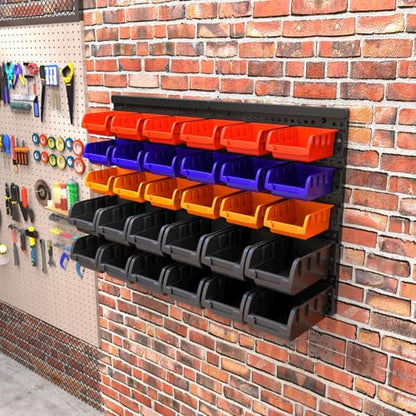 Wall Mounted Storage Bins Parts Rack 4 Colors Bin Organizer Garage Plastic Shop Tool (25.2"*16.2" / Classic)