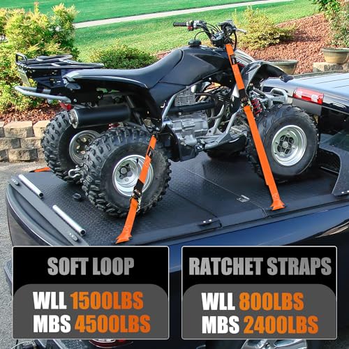 Ratchet Tie Down Straps 4500LBS Break Strength 1”×15’ Orange 4 Pack (1in x 15ft Ratchet Straps 4Pcs / Straps)