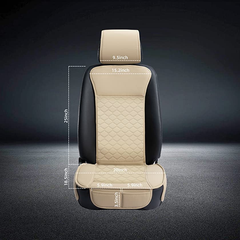 Leather Car Seat Covers Front 2PC Waterproof Universal Fit Beige (Beige)