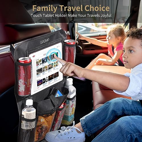 Car Backseat Organizer with Touch Screen Tablet Holder (Black-1 / 2 Pack)