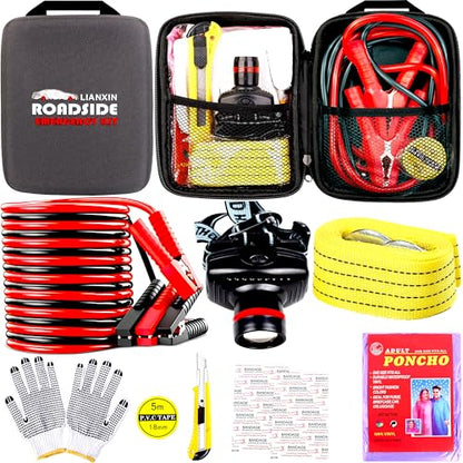 Car Emergency Kit with Battery Jumper Cables Headlamp Car Safety Kits (Gray)