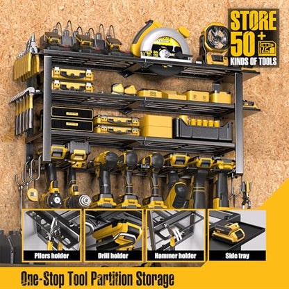 420LB Capacity Power Tool Organizer with Charging Station & 6 Outlets (4 shelves 8 slots (single) with power strip)