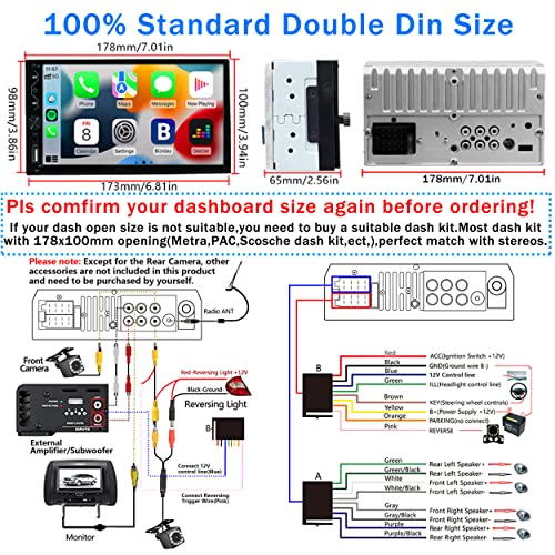 Wireless Carplay Double Din Car Stereo with Backup Camera (with Wireless/ Wired CarPlay & Android Auto)