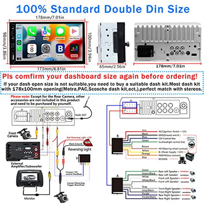 Wireless Carplay Double Din Car Stereo with Backup Camera (with Wireless/ Wired CarPlay & Android Auto)