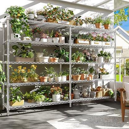 69.8" W Storage Shelves 1510LBS Wire Shelving Unit 5 Tier Metal Shelving for Storage Rack Shelves Adjustable Heavy Duty Garage Shelf Pantry Shelves Kitchen Shelving (Chrome-15.8"Dx69.8"Wx72.4"H-5 Tier)
