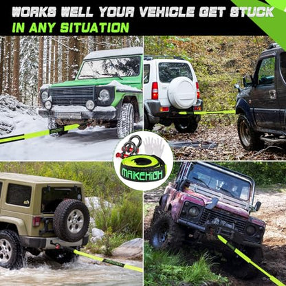 Tow Strap Heavy Duty with Hooks (‎‎Green Strap with Shackles / 2"×16ft)