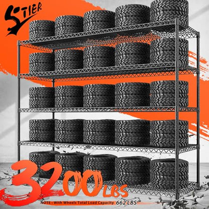 Storage Shelves 3200 LBS Capacity Wire Shelving with Wheels Heavy Duty Metal Shelf for Warehouses (2 Set-60''W X 18'' D X 73'' H)