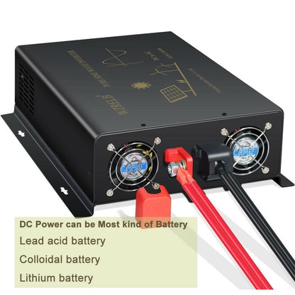 Pure Sine Wave Power Inverter 3000W 12VDC to 120VAC 6000W Peak Dual AC Outlets &2× 2.4A USB Port &Hardwire Terminal with 16ft Remote Conrtol Off (3000W12V)