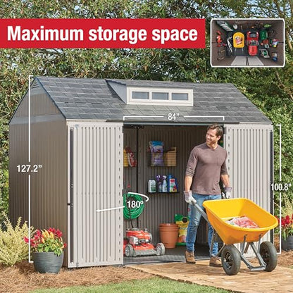 Extra Large Resin Outdoor Storage Shed With Floor (7'x10' / Brown)