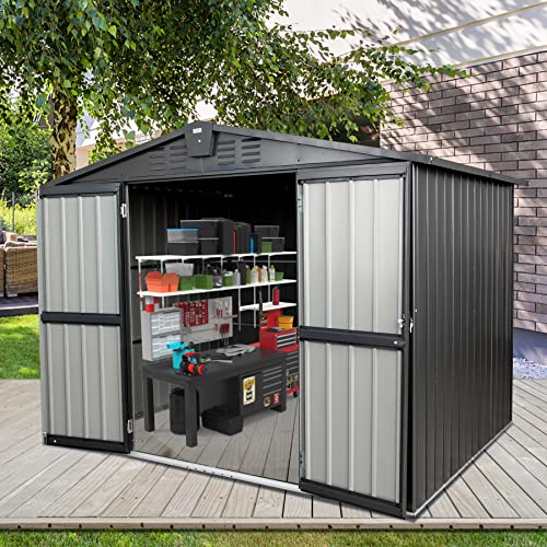 Domi Outdoor Storage Shed 8.2' x 6.2' (8' x 6' Gable Roof / Dark Gray)