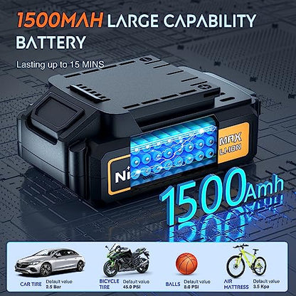 Portable Air Compressor Tire Inflator 3 Power Sources Pump 160PSI Dual Powerful Motors Fast Inflate Auto Shutoff for Cars & Inflatables Inflation (Ac/DC Air Compressor Pump + Battery)
