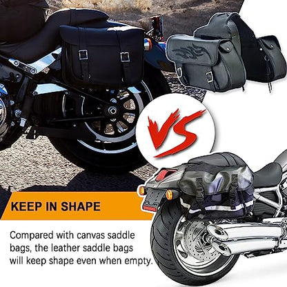 Naked Cowhide Leather Motorcycle Saddle Bags Throw Over Saddlebags