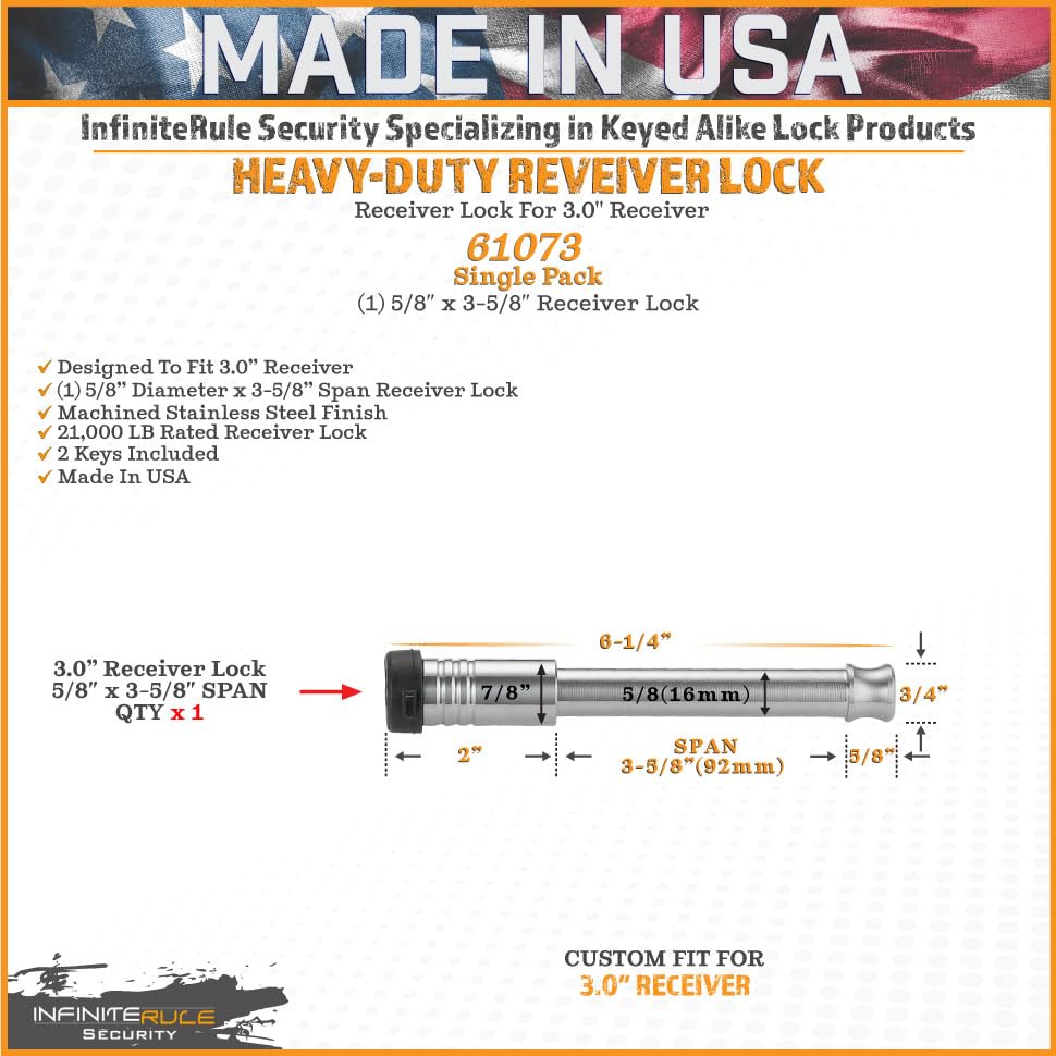 61073 Receiver Lock for 3" Receiver (Fits: 3.0" Receiver / 1PK (1) Receiver Lock)