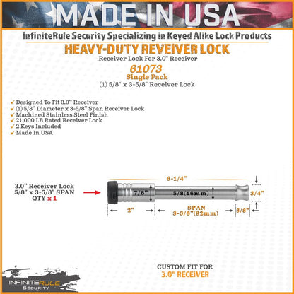 61073 Receiver Lock for 3" Receiver (Fits: 3.0" Receiver / 1PK (1) Receiver Lock)