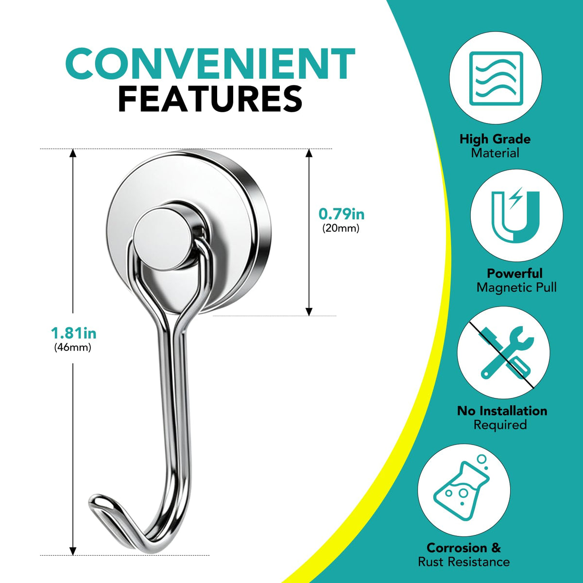 Magnetic Hooks (Silver / 0.79in)