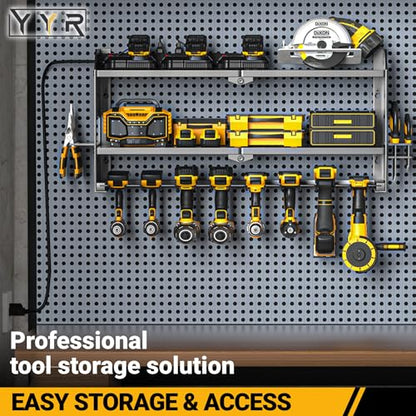 Power Tool Organizer with Charging Station Wall Mount (with Power Strip / Black)
