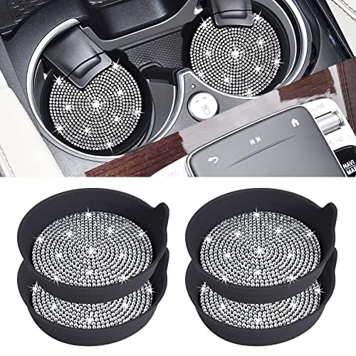 4 Pack Car Cup Holder Coaster Bling Crystal Rhinestone Car Interior (Black Whole Rhinestone / 4 Pack)