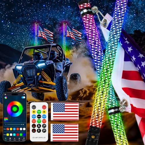 2PCS 3FT Fat Whip Lights Chasing APP & Remote Control w (Fat 2PCS 3FT)