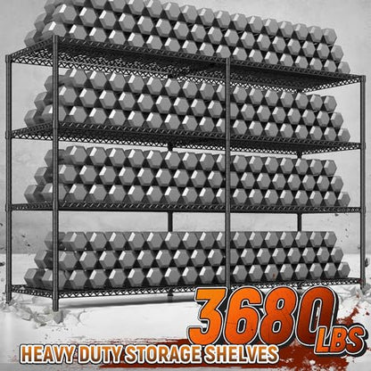 81.5''W Storage Shelves 3680LBS Garage Shelving Heavy Duty 4 Tier Metal Shelving Unit Adjustable Wire Shelf and Storage Pantry Shelves for Kitchen Garage