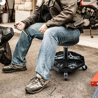 Mechanic Stool with Wheels (Black / Tool Tray)