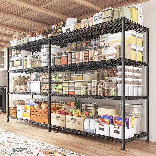 81.5''W Storage Shelves 3680LBS Garage Shelving Heavy Duty 4 Tier Metal Shelving Unit Adjustable Wire Shelf and Storage Pantry Shelves for Kitchen Garage