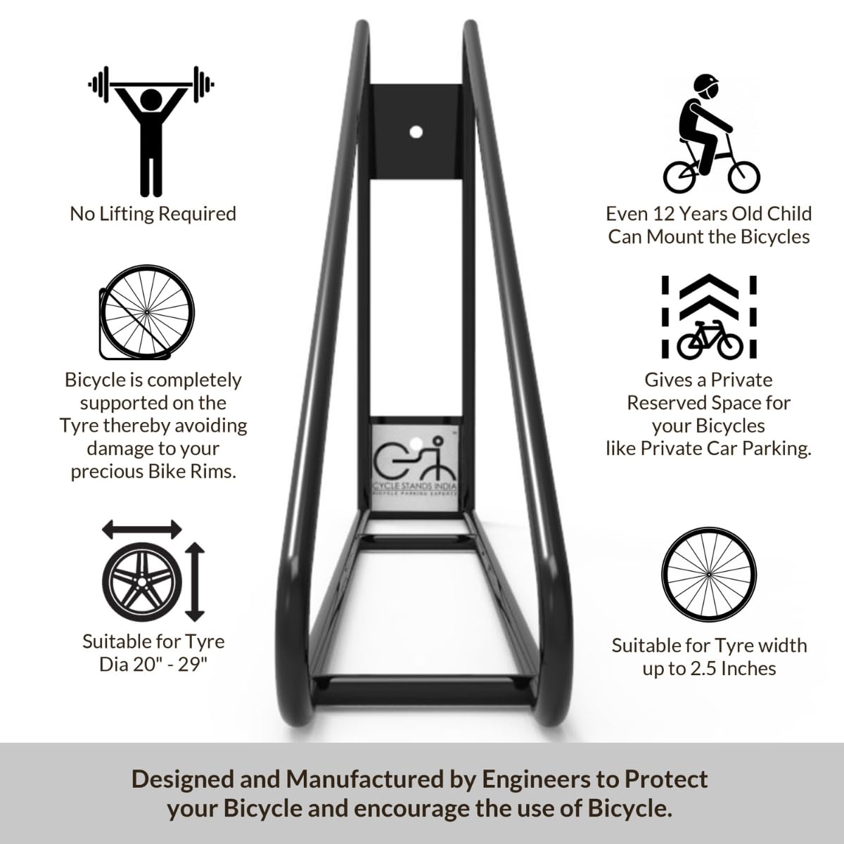 No Lift Vertical Bike Hanger Simple & Secure Space Saving Bike Wall Mount for Garage & Commercial Use Bicycle Holder for Mountain and Road Bikes (Black / 1 Bike)