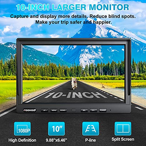 HD 1080P 10" Wireless RV Dual Backup Camera System with Recording (Black / 10" 4-Cam)