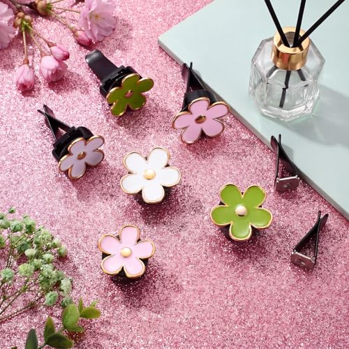 6 Pcs Daisy Vent Clips for Car (Green, Pink ,White / 1 Count (Pack of 6))