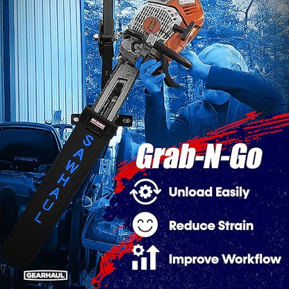 Snap Lok Universal Chainsaw Carrier Kit for Tractors and Skid Steers (Rotating - Tractors / 28 Inch Scabbard / Blue)