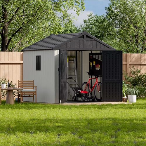 8x8 FT Resin Outdoor Storage Shed with Floor (Beige / 8x8 FT)