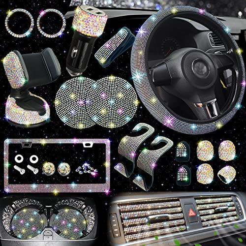 27 PCs Multicolor Bling Car Accessories Set for Women (Multicolor Diamond)