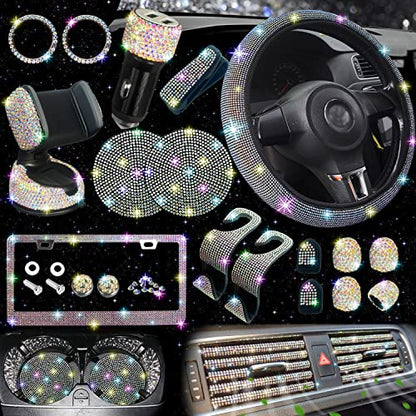 27 PCs Multicolor Bling Car Accessories Set for Women (Multicolor Diamond)