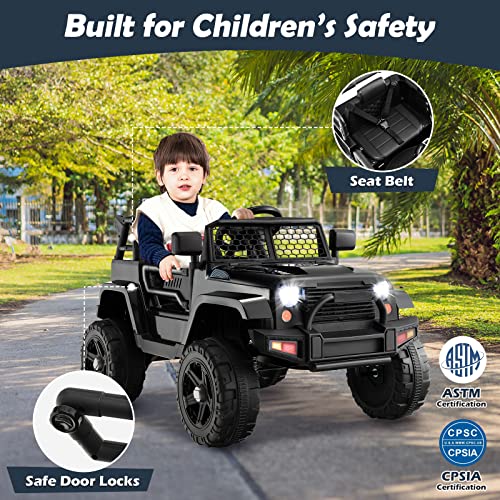 Ride on Car 12V Battery Powered Truck Vehicle with Remote Control (Black / 39" x 26" x 26")