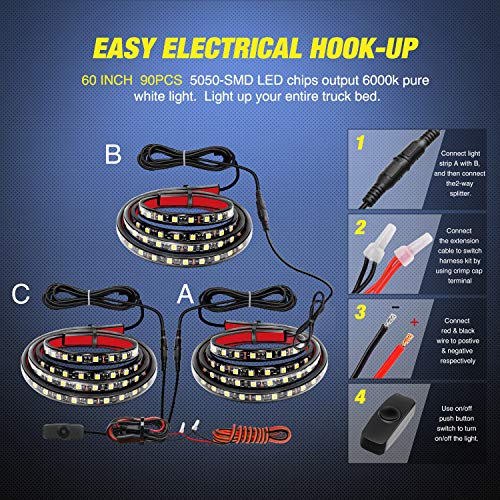 3PCS 60 Inch Truck Bed Light Kit 270 LEDs (White / Truck Bed Light Strip)