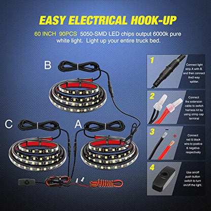3PCS 60 Inch Truck Bed Light Kit 270 LEDs (White / Truck Bed Light Strip)