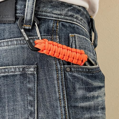 Carabiner Keychain Hook with Paracord Strap (1 Orange 1 Blue)