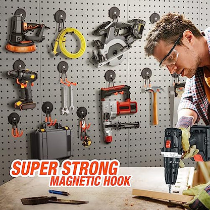 Large Strong Magnetic Hooks For Hanging Heavy Duty (3.5in Magnet-2 Pack Larger J Hooks-Orange)
