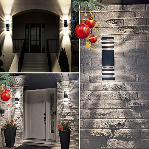 2 Pack Dusk to Dawn Outdoor Wall Lights Modern Black Exterior Light Fixture (Black / 3 Layer - 15 Inch)