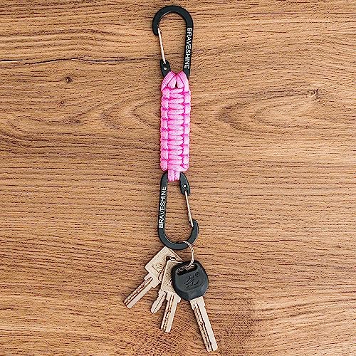2 Pack Pink Paracord Keychain Hook Carabiner Clips (Pink)