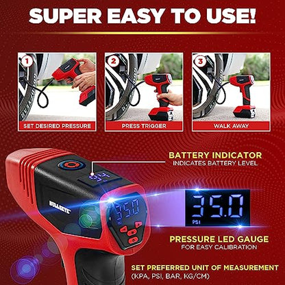 BULLSEYE PRO Tire Inflator with Pressure Gauge (Red)