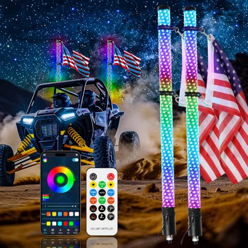 2PCS 3FT Fat Whip Lights Chasing APP & Remote Control w (Fat 2PCS 3FT)