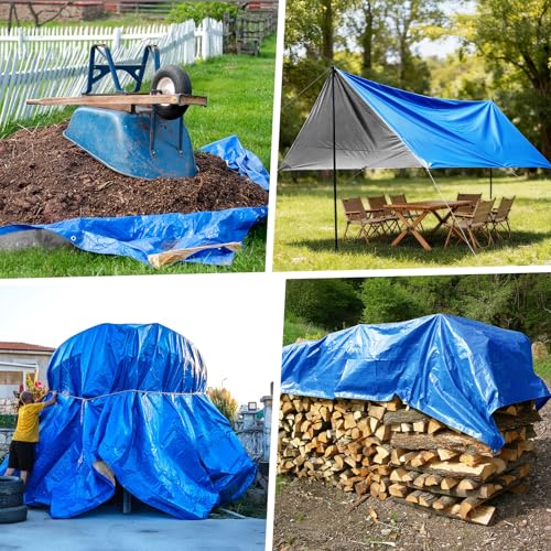 Heavy Duty Tarp 14 Mil Tarp Waterproof Blue 12x16 FT (Blue/Silver-14mil / 12'x16')