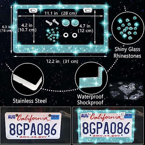 27 PCs Aquamrine Bling Car Accessories Set for Women (Aquamrine Diamond)